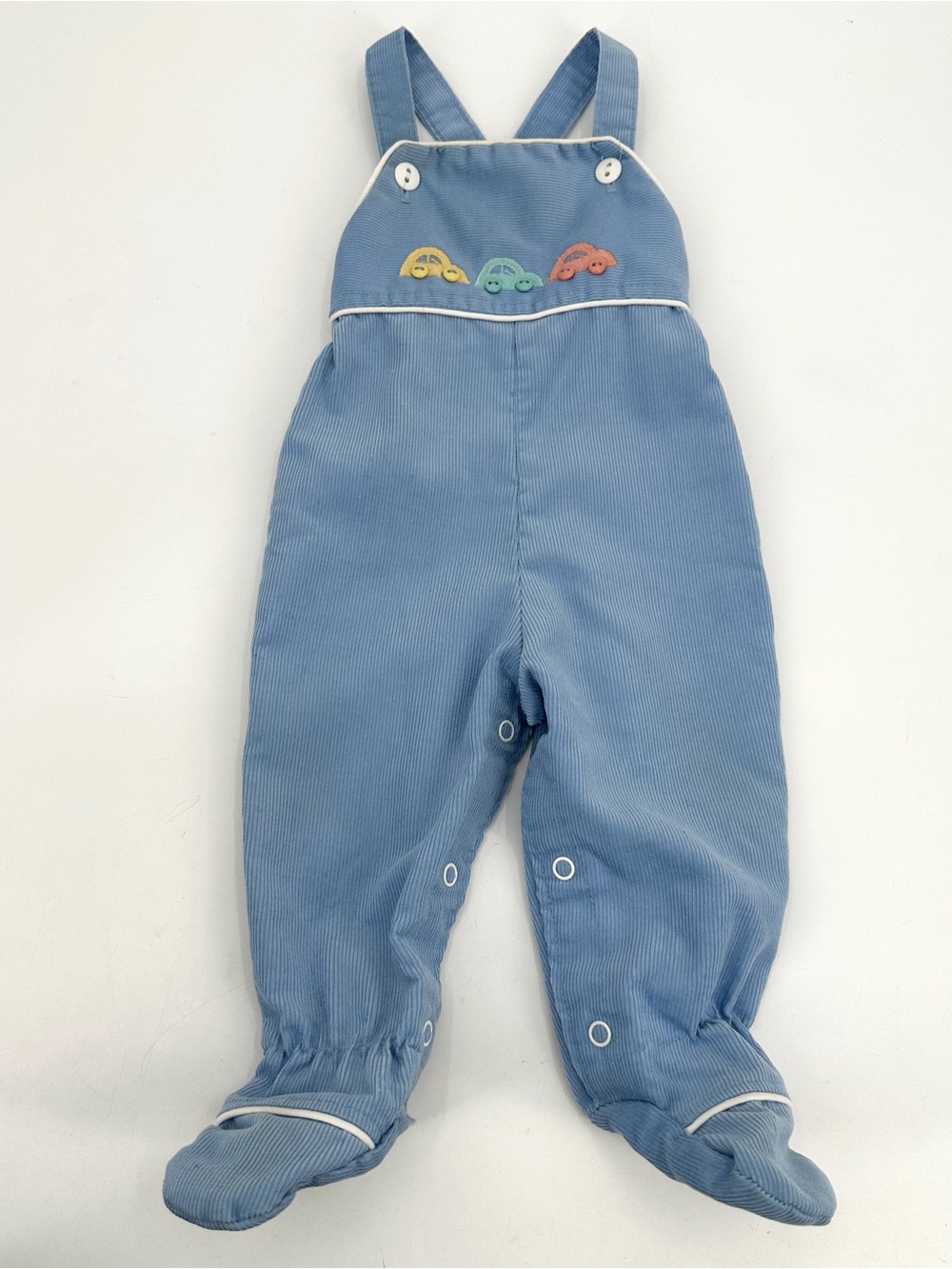 VTG Health-tex Baby Outfit Boys 9 Mos. Blue Car Overalls Footed Made in USA READ